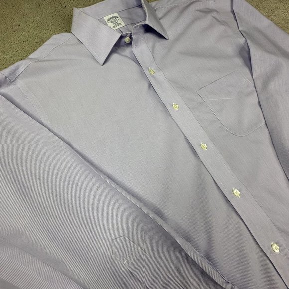 Brooks Brothers Dress Shirt size‎ 16.5 Large Blue fine pin stripes Very Nice! - Picture 3 of 9